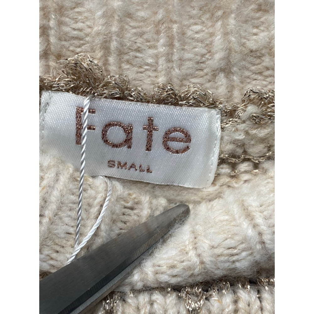 Women's Fate Beige Gold Striped Crew Neck Sweater S - Picture 4 of 7